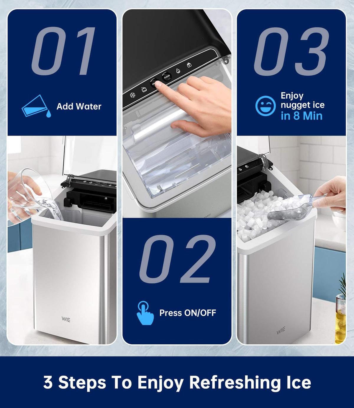 WIE Nugget Ice Maker Countertop, Sonic-Style Chewable Nugget Ice, 40lbs/Day, Fast Ice Making, Quiet Operation, Self-Cleaning Ice Maker Machine, Compact Ice Machine for Home Kitchen Party