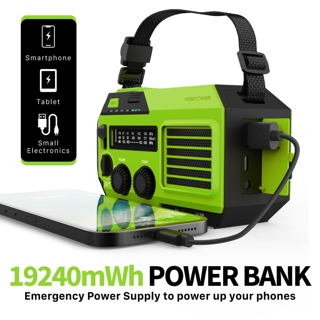 FosPower NOAA Emergency Weather Radio A1 7400mWh Solar Hand Crank (Orange)