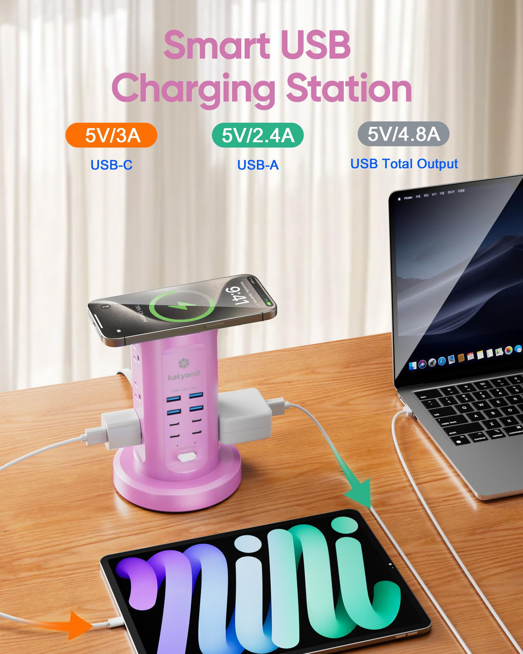 Power Strip Tower, kakyanill PD 65W Charging Station 9 AC Outlets 8 USB