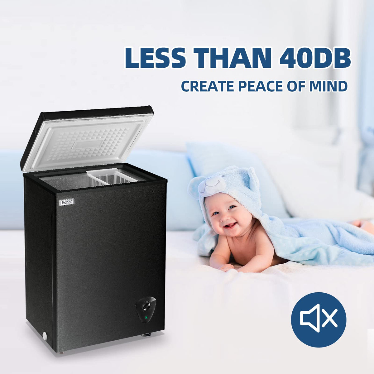 Chest Freezer 3.5 Cu.Ft Small Deep Freezer Top Door Mini Freezer with Removable Basket, Low Noise, 7 Adjustable Temperature and Energy Saving Perfect for Home Garage Basement Dorm or Apartment