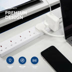 DESIRETECH White Electric Extension Lead - 6 Gang, 1 Metre Cable with UK Plug & 3 Pin Socket - Wall Mountable & Multi Socket Mains Strip for Home, Bedroom, Kitchen, & Office (1 Pack)
