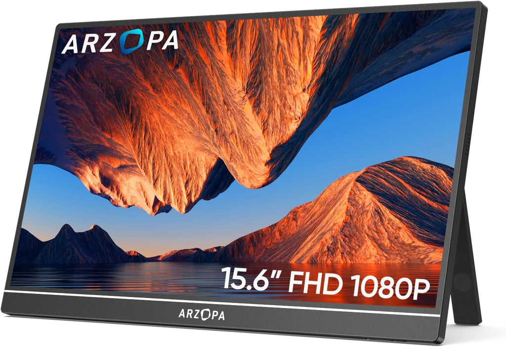 ARZOPA Portable Monitor 15.6" 1920×1080 FHD IPS Portable Monitor for Laptop with Kickstand, Ultra-Slim Second Screen for Laptop/PC/Mac/PS3/4/5/Xbox - USB C & HDMI Connectivity - A1