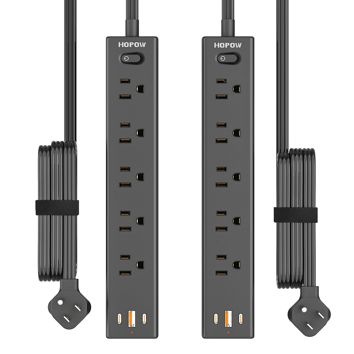 6FT Surge Protector Power Strip, 1700J, 5AC&1A2C, Flat Plug Extension Cord