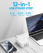 Olcorife Flat Plug Power Strip with 25 FT Extension Cord, 8 Outlets 8 USB Ports(4 USB C), 3 Sided Outlet Extender for Home Office Travel Dorm Room Essentials, White