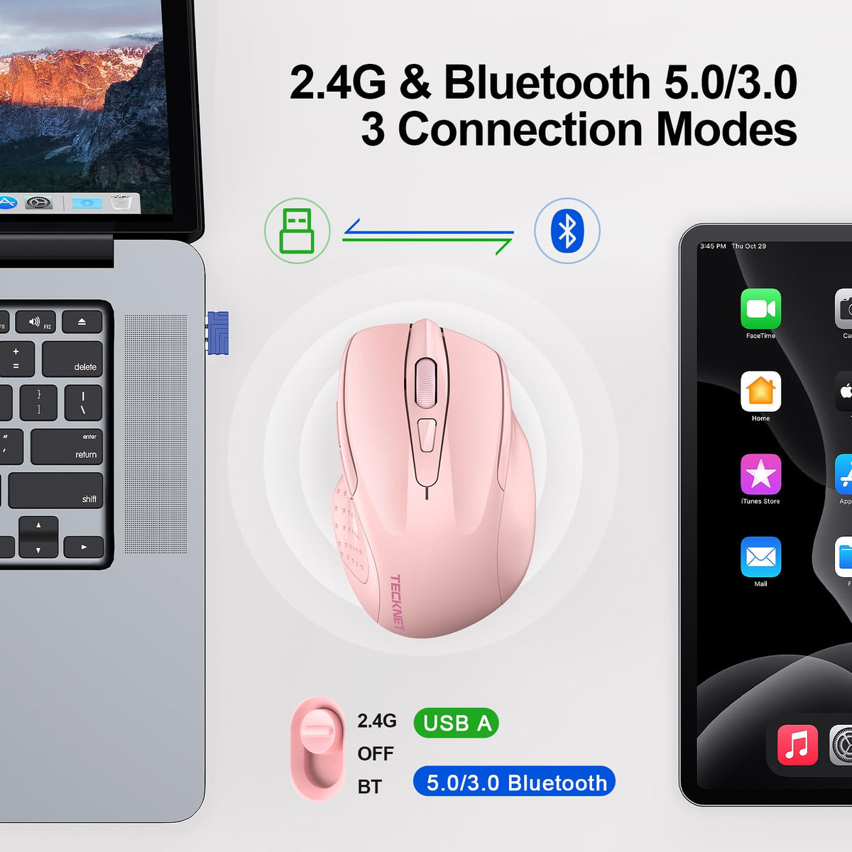 TECKNET Bluetooth Mouse, Wireless Mouse Rechargeable