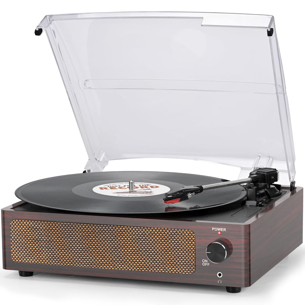 Seasonlife® Retro Vinyl Record Player with Stereo Speakers,Walnut Brown