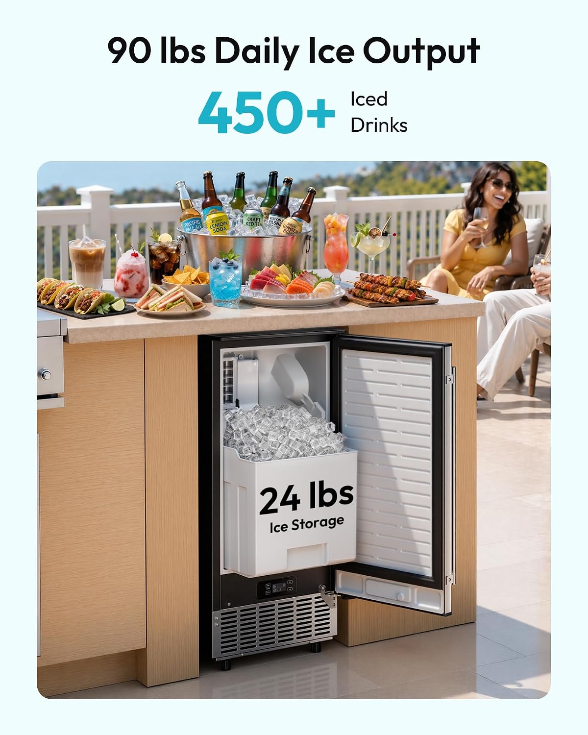 EUHOMY 15" Under Counter Ice Maker, 90lbs/24H, 24lb Bin, Gravity Drainage