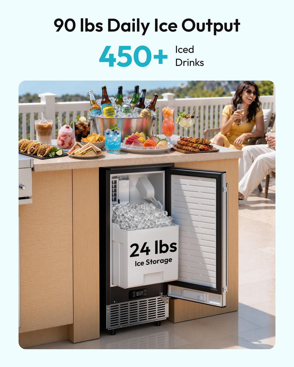 EUHOMY 15" Under Counter Ice Maker, 90lbs/24H, 24lb Bin, Gravity Drainage