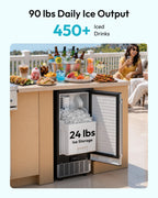 EUHOMY 15" Under Counter Ice Maker, 90lbs/24H, 24lb Bin, Gravity Drainage