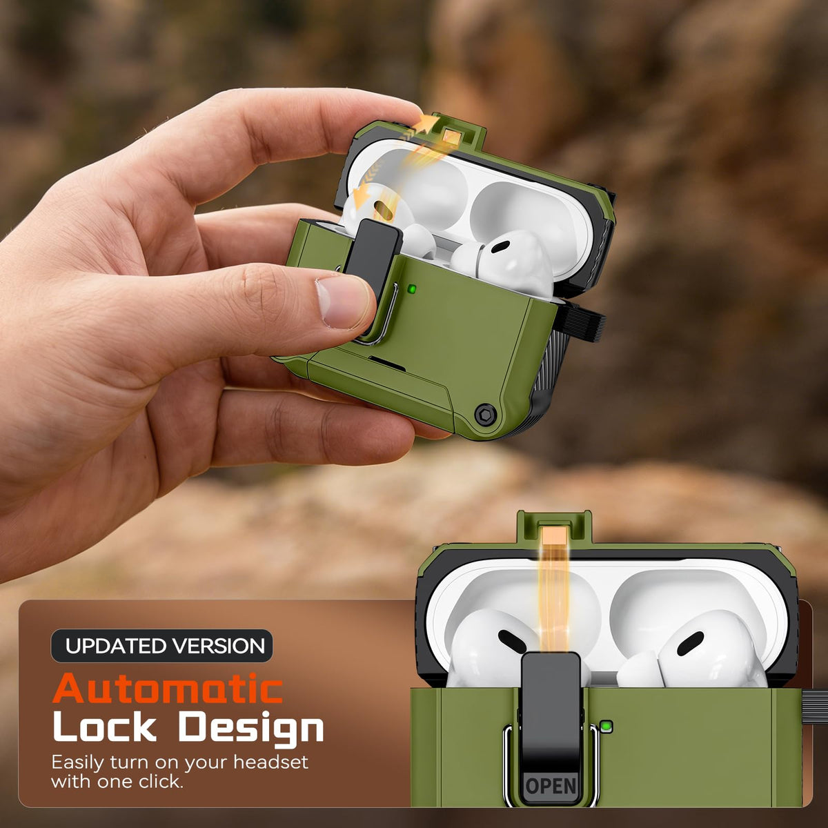 Inesore for AirPods AirPods Pro 1st/2nd Case with Secure Lock (Black)