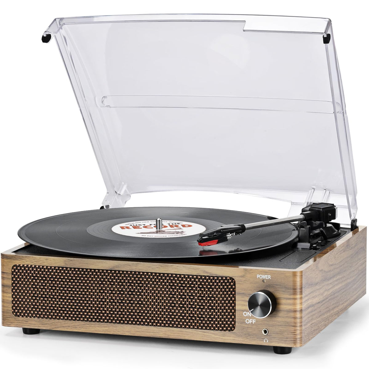 Seasonlife® Retro Vinyl Record Player with Stereo Speakers,Walnut Brown