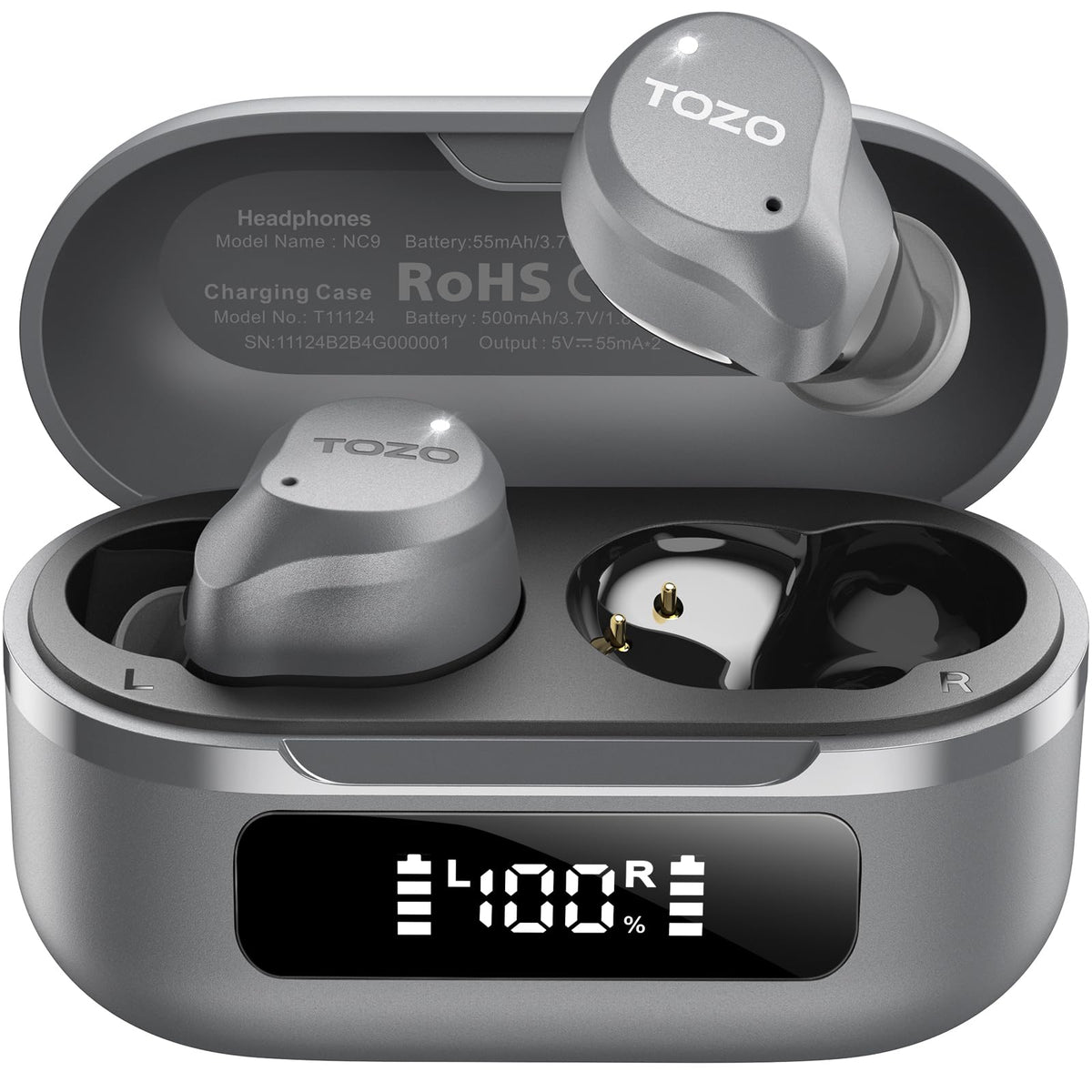 TOZO NC9 Hybrid Active Noise Cancelling Wireless Earbuds, 60H, LED Display
