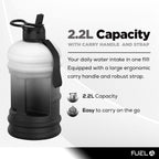 Fuel24 Jug - 2.2 Litre Water Bottle - Extra Strong Flex Material - Drop Proof, Pop or Straw Cap Options - 2.2L Large Gym Sports Bottle, BPA FREE