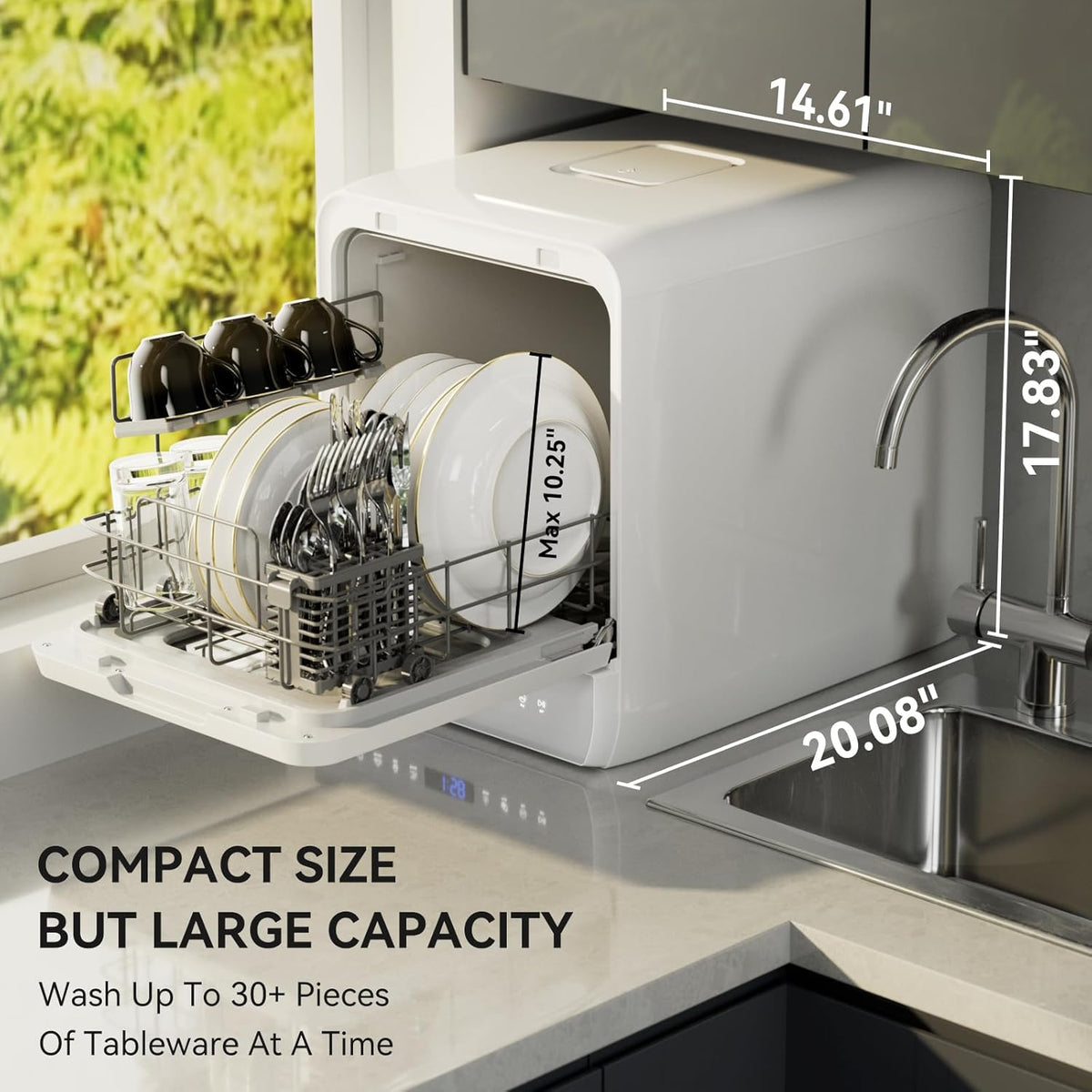 Hermitlux Slim Countertop Portable Dishwasher for Small Spaces