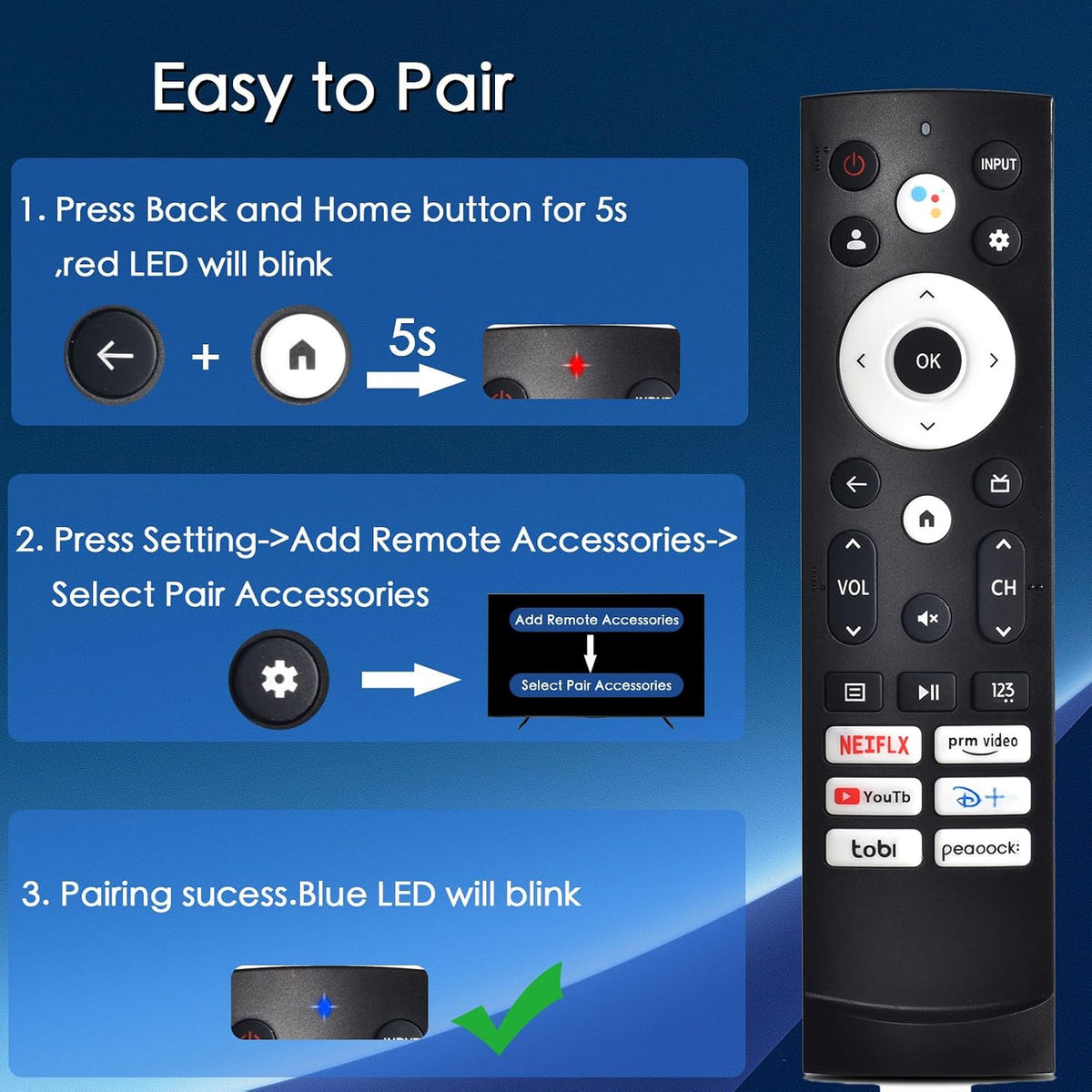 Replacement for Hisense Smart Google TV Voice Remote Control