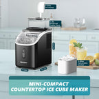 EUHOMY Countertop Ice Maker Machine with Handle, 26.4lbs Per Day, 9 Ice Cubes Ready in 6 Mins, Auto-Cleaning Portable Ice Maker with Basket and Scoop, for Home/Kitchen/Camping/RV (Black)