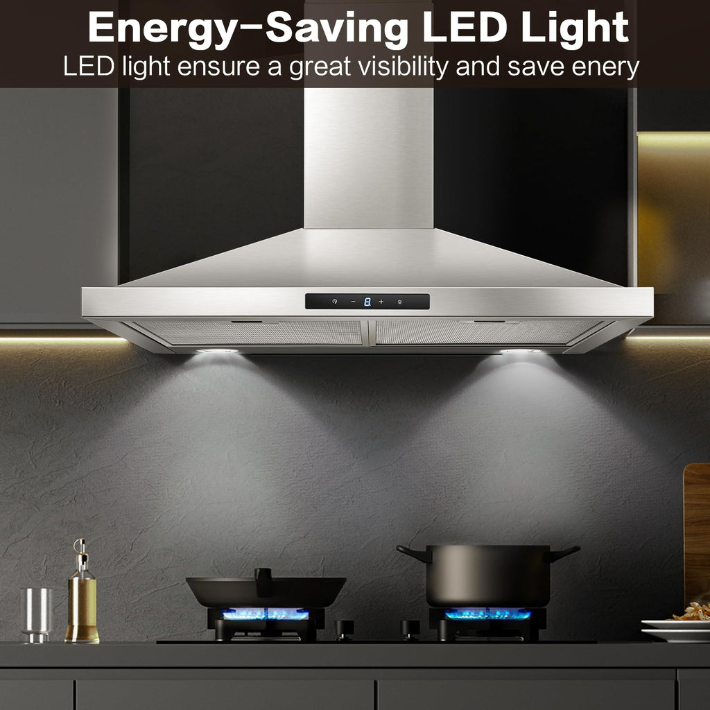 Wall Mount Range Hood 30 inch, 900 CFM Stainless Steel Kitchen Hood