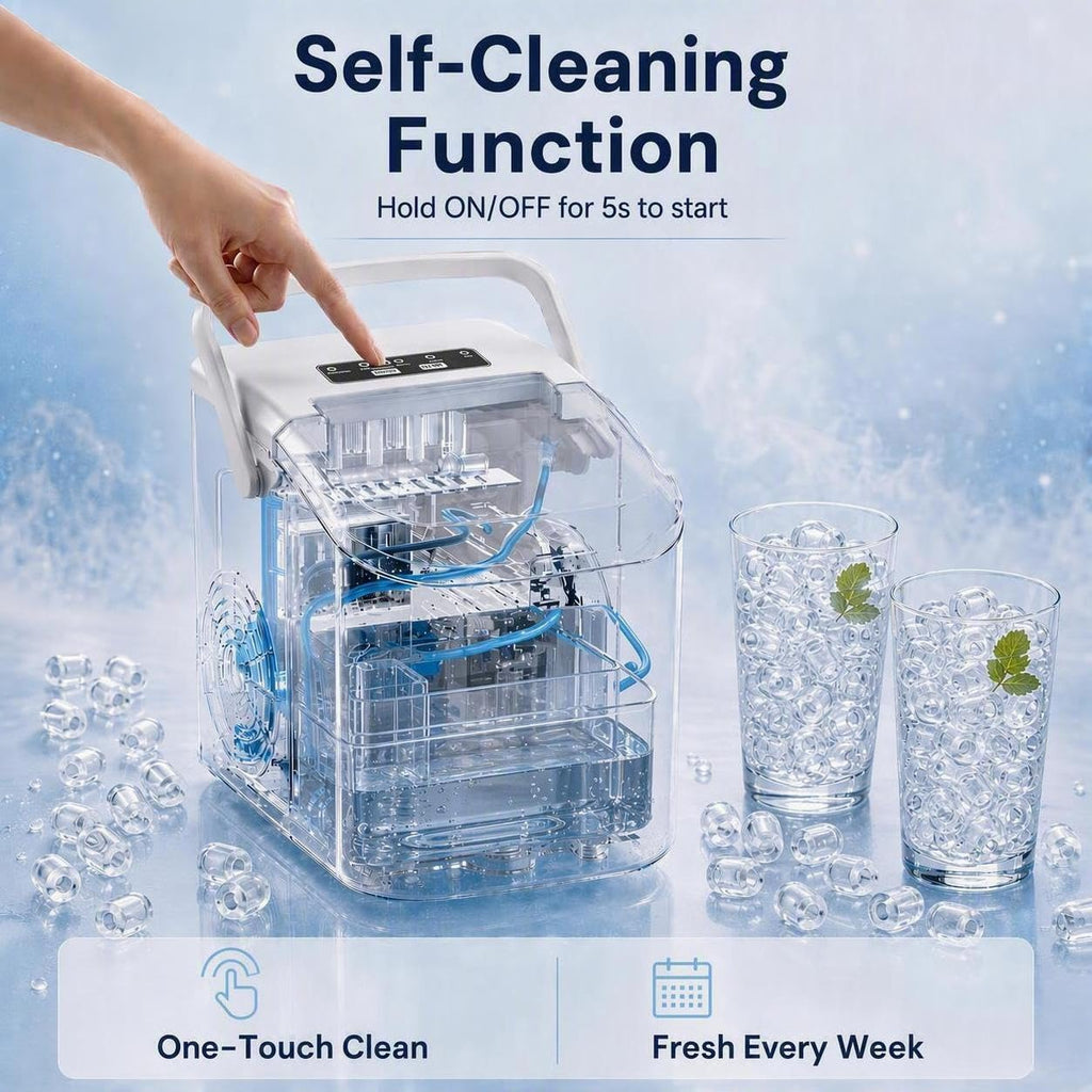 Antarctic Star Portable Ice Maker Countertop, 18Lbs/24H Self-Cleaning Ice Machine with One-Touch Operation & Ice Scoop Included, for Home Kitchen Office, Black