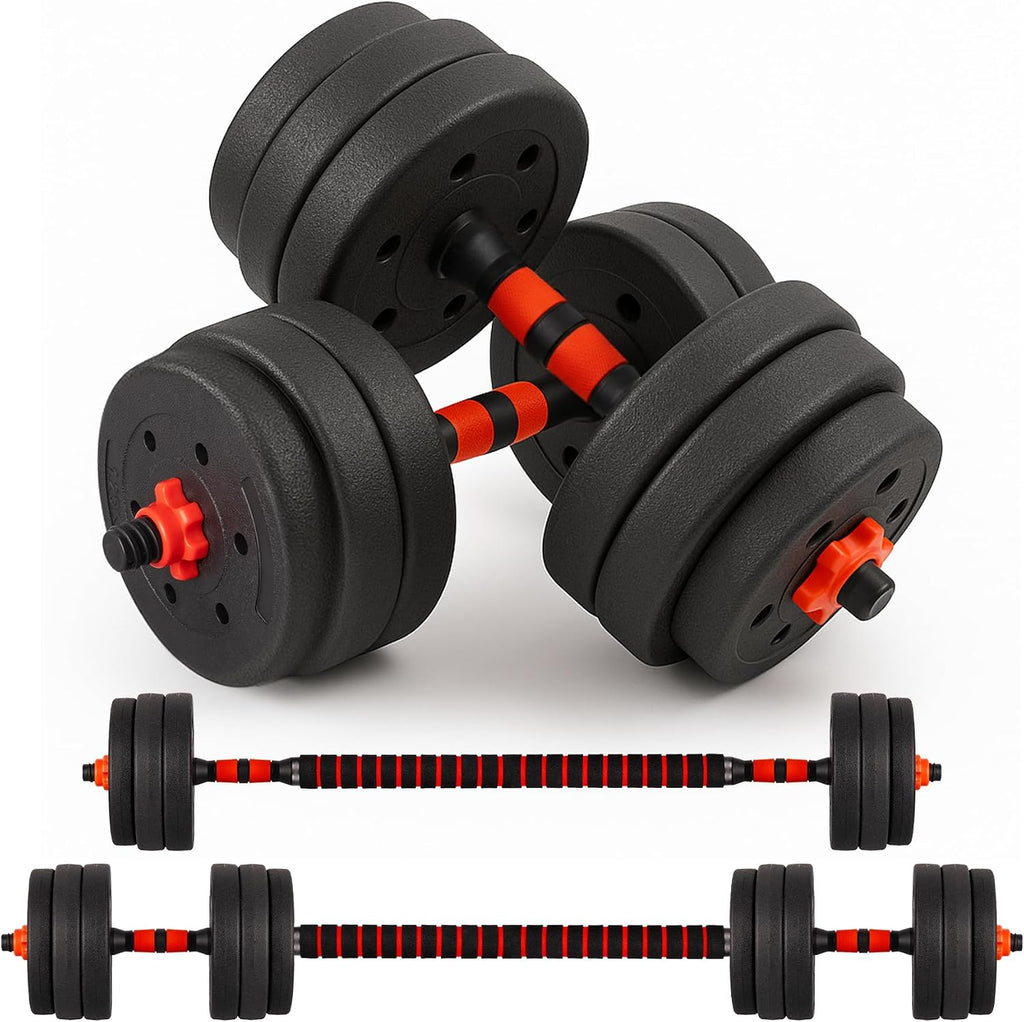 Straame 20KG Adjustable Dumbbell & Barbell Set, 2-in-1 Home Gym Weights Kit