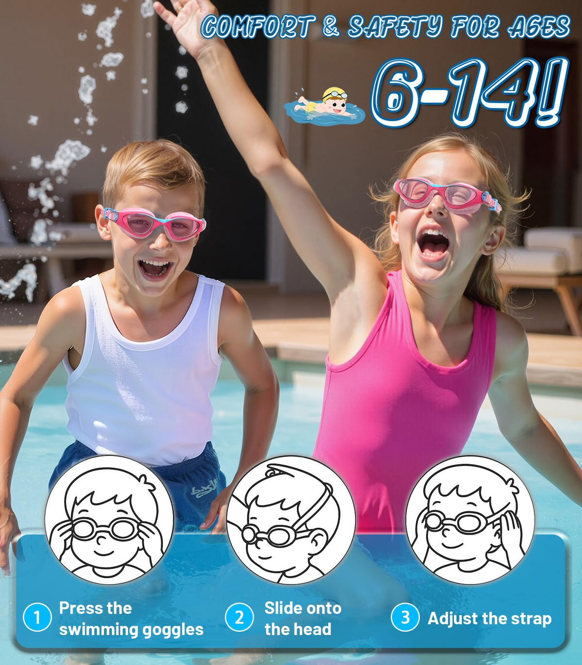 Kids Swimming Goggles for Boys & Girls Aged 6-14, Anti-Fog