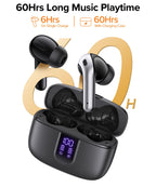 TAGRY Bluetooth Headphones True Wireless Earbuds 60H Playback LED Power Display Earphones with Wireless Charging Case IPX5 Waterproof in-Ear Ear buds with Mic for TV Smart Phone Laptop Computer Sports