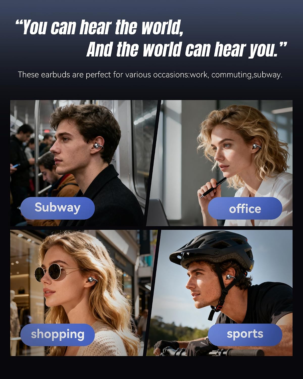 Kinglucky Clip-On Earbuds Gen 3, Open-Ear Wireless Bluetooth 6.0 Headphones with Mic, Secure Fit for Small Ears & Glasses Wearers, 50H Playtime, LED Digital Display, ENC, IPX5 Waterproof(Balck)