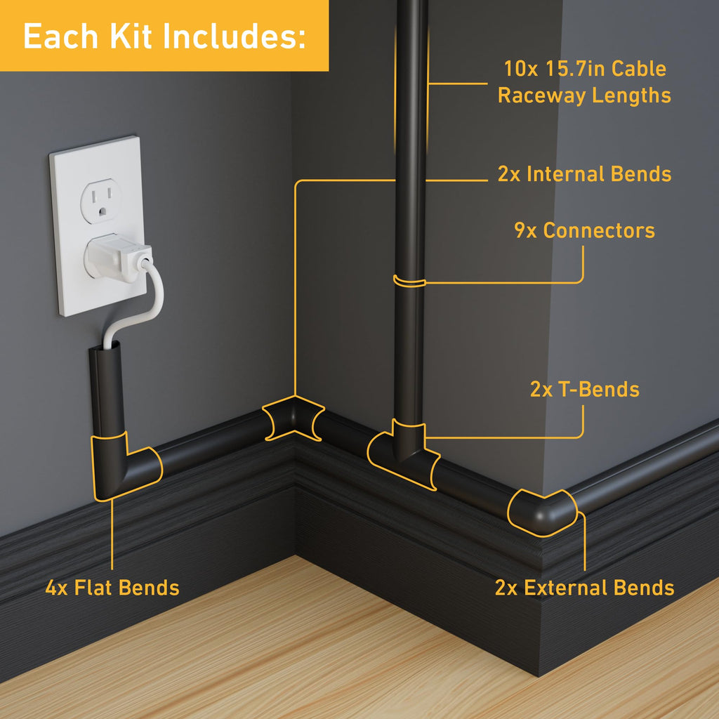 D-Line 157in Cord Cover Kit, Self-Adhesive Wire Hiders, Paintable Cable Raceway to Hide Wires on Wall, Electrical Cable Management - 10x 15.7 Lengths & 19 Accessories - 1.18" (W) x 0.59" (H) - Beige