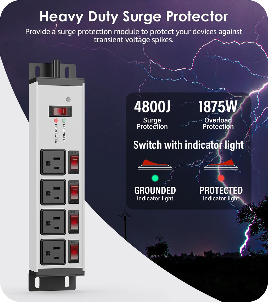 CCCEI 12 Gauge Heavy Duty Surge Protector, Black, 6FT, 1