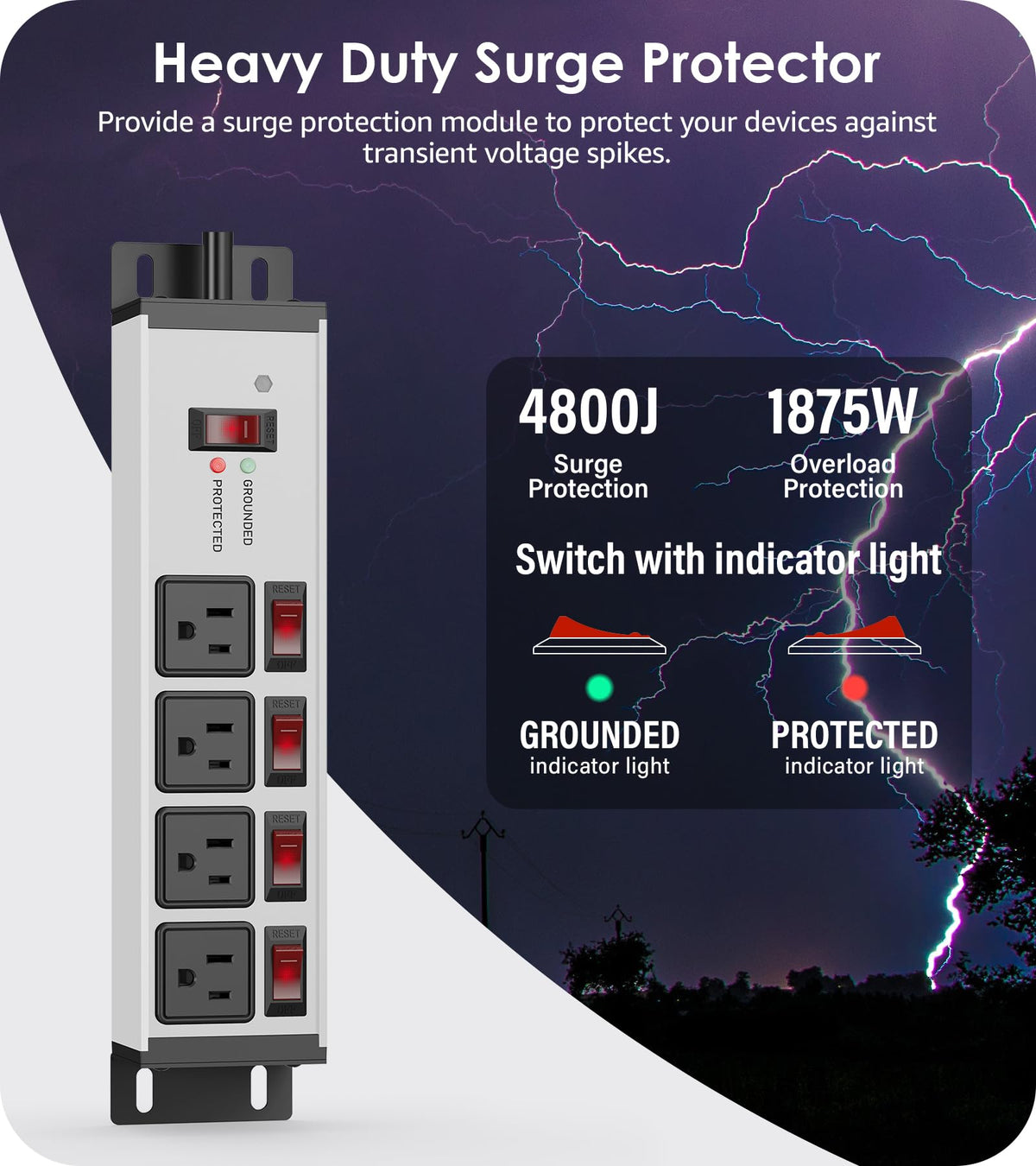 CCCEI 12 Gauge Heavy Duty Surge Protector, Black, 6FT, 1