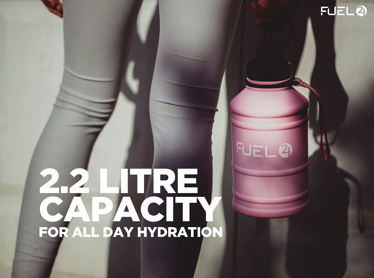 Fuel24 Stainless Steel Jug - 1.3 or 2.2 Litre Water Bottle - Extra Strong, BPA Free, Leak Proof - Large Gym Sports Bottle, 1.3L, 2.2L, Metal Bottle - Colour Options