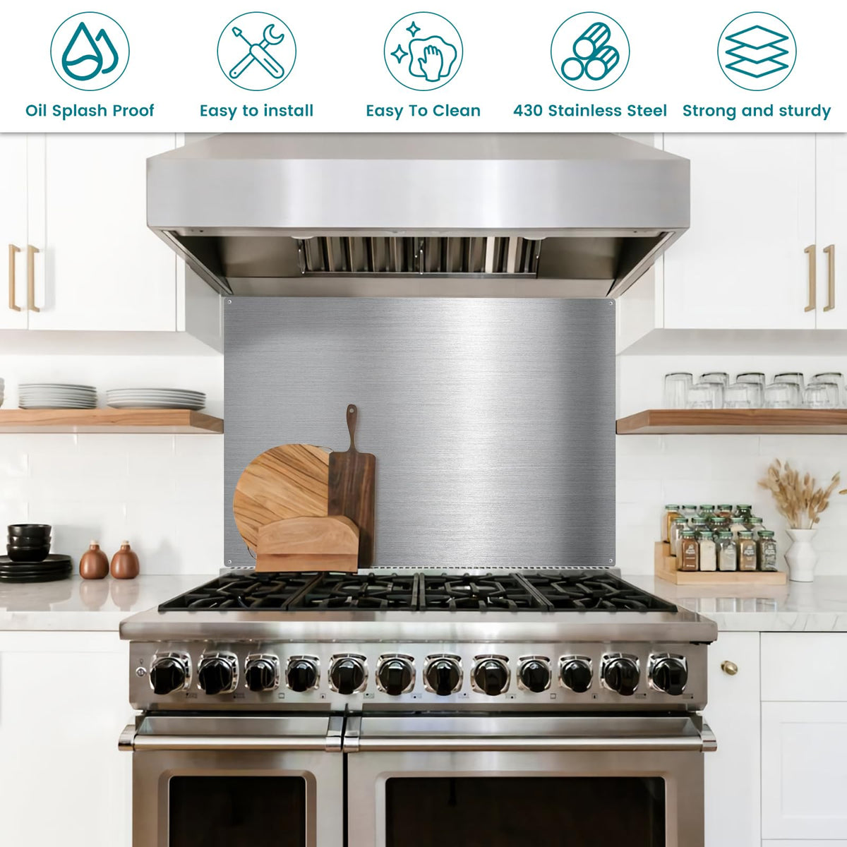 12"x29.5" Stainless Steel Backsplash - Ultra Flat & Easy to Clean, Protect Wall from Splash & Stain - Kitchen Stove Backsplash Panel for Oven & Range Hood with Pre-Drilled Holes