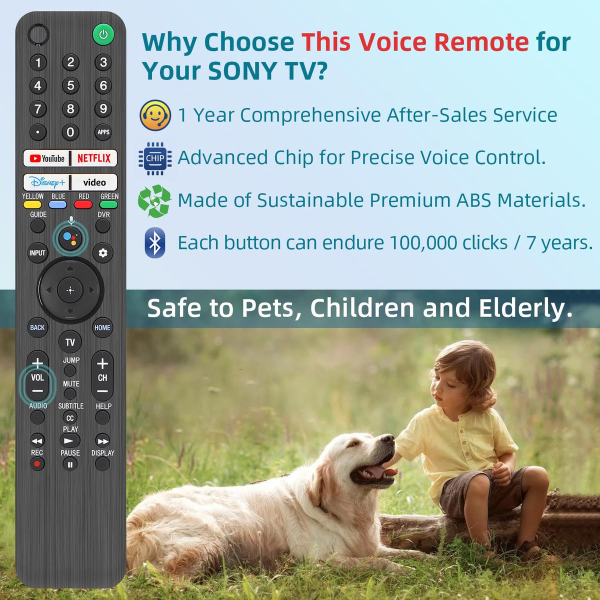 Rechargeable TV Remote for Samsung Smart TVs, Replacement for All 2019-2026 Samsung TV Remote Control with Voice Control. USB-C Fast Charging. Solar Charging. 2-Year Warranty.