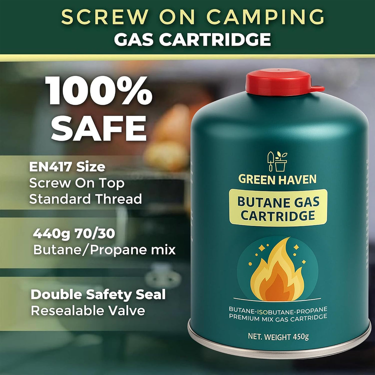 Green Haven Camping Gas Canisters | Butane Propane Mix, EN417 C500 Packs