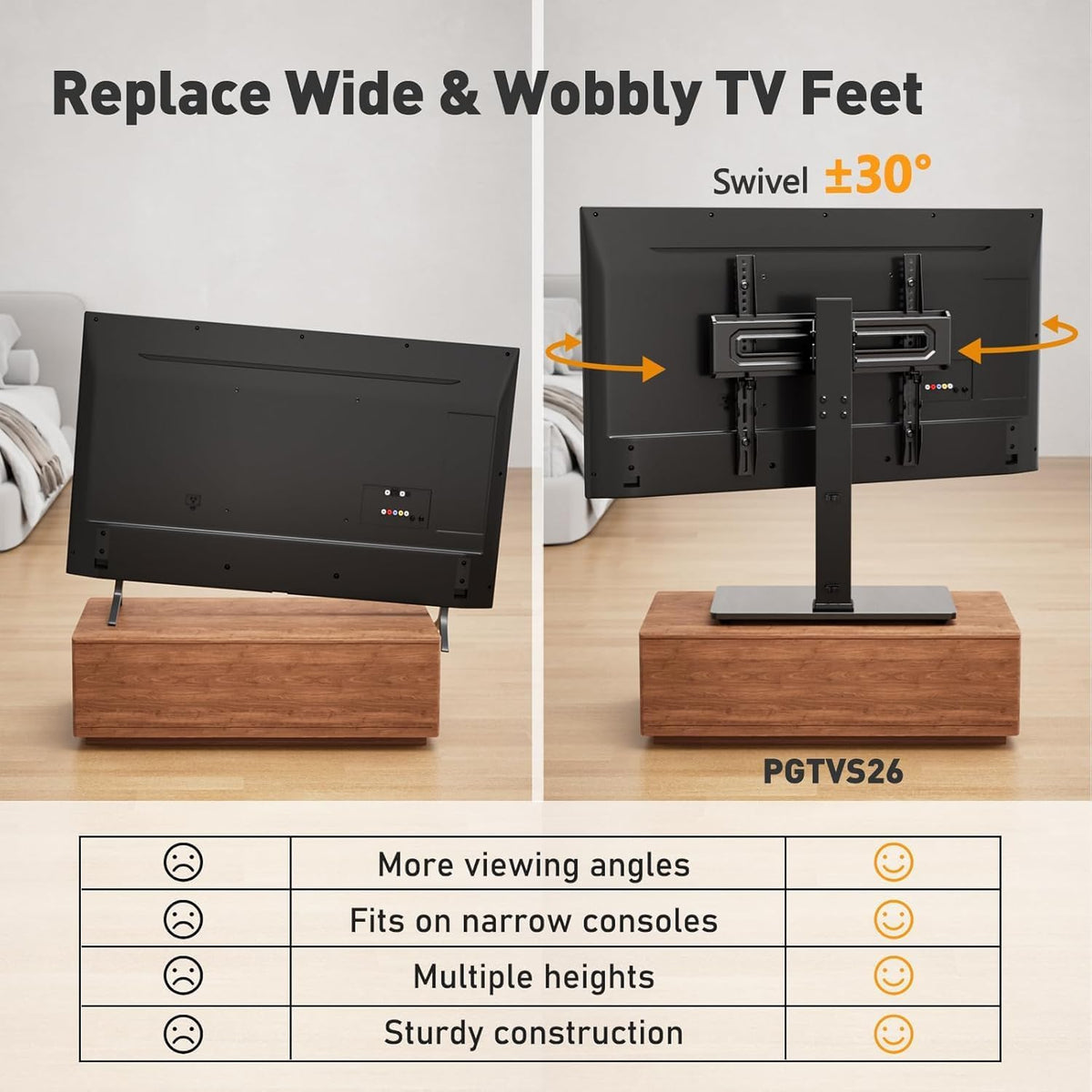Perlegear Universal Swivel TV Stand Base for 32–70 inch TVs to 99lbs