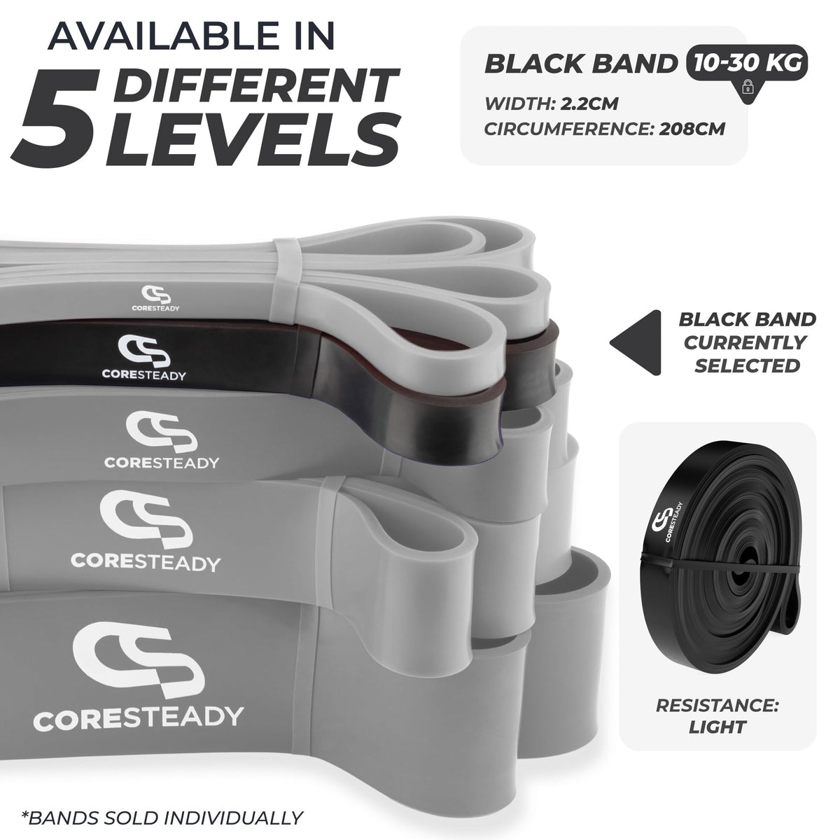 Coresteady Pull Up Bands & Resistance Bands - Heavy Duty Loop Band for Men & Women - Build Fit Power & Muscle - Training, Fitness Assist Pull Ups & Gym Exercise