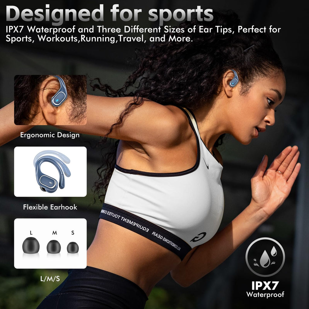HAOYUYAN Wireless Earbuds, Sports Bluetooth Headphones, 80Hrs Playtime Ear Buds with LED Power Display, Noise Canceling Headset, IPX7 Waterproof Earphones for Workout/Running (Camel)