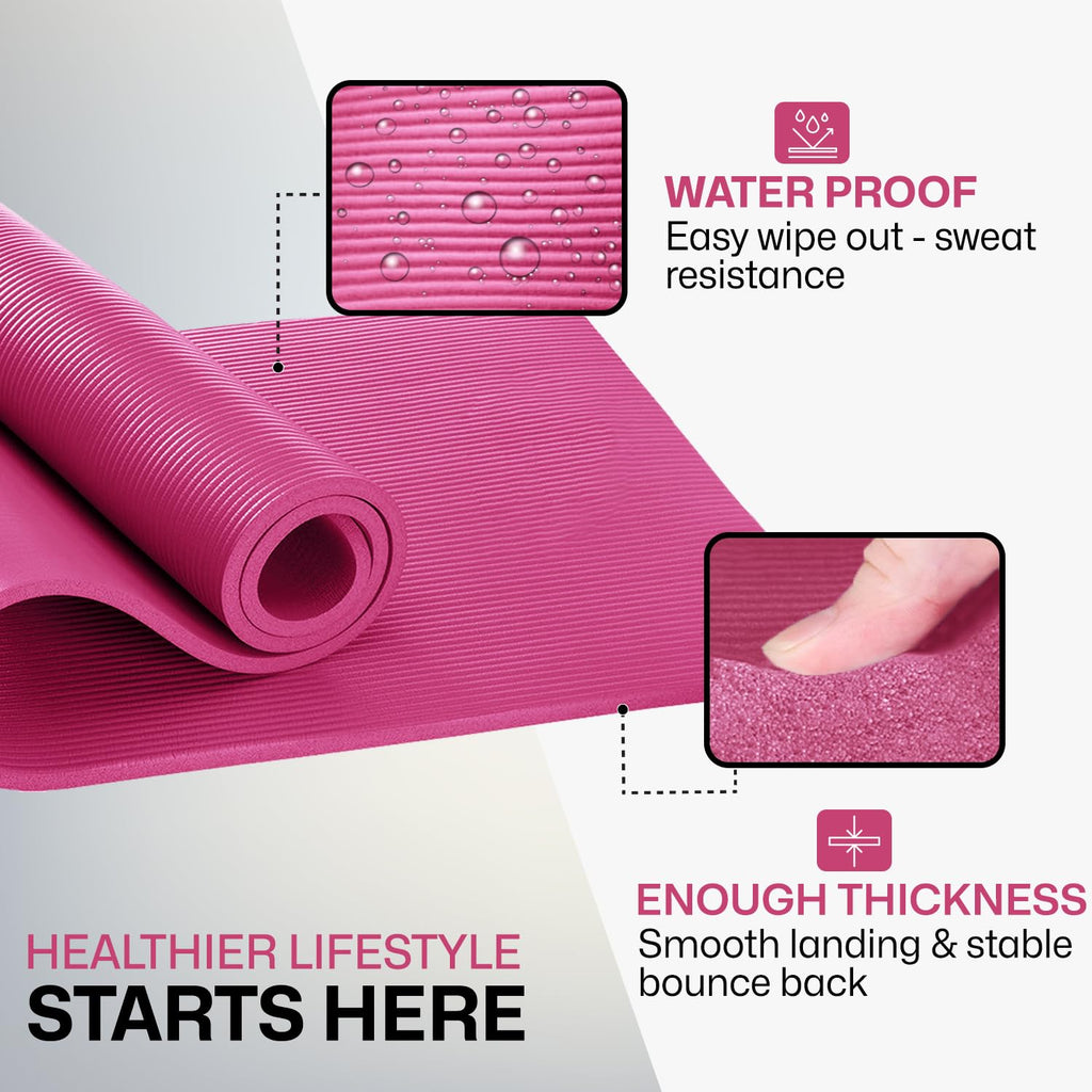 XN8 Sports Yoga Mat 10mm & 15mm Thick NBR Exercise Mat with Carry Strap
