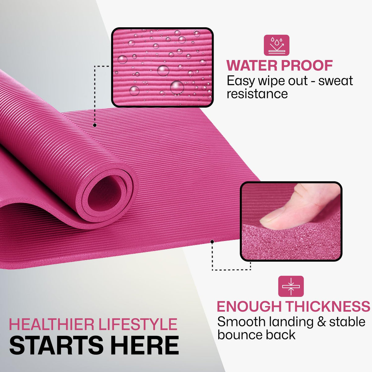 XN8 Sports Yoga Mat 10mm & 15mm Thick NBR Exercise Mat with Carry Strap