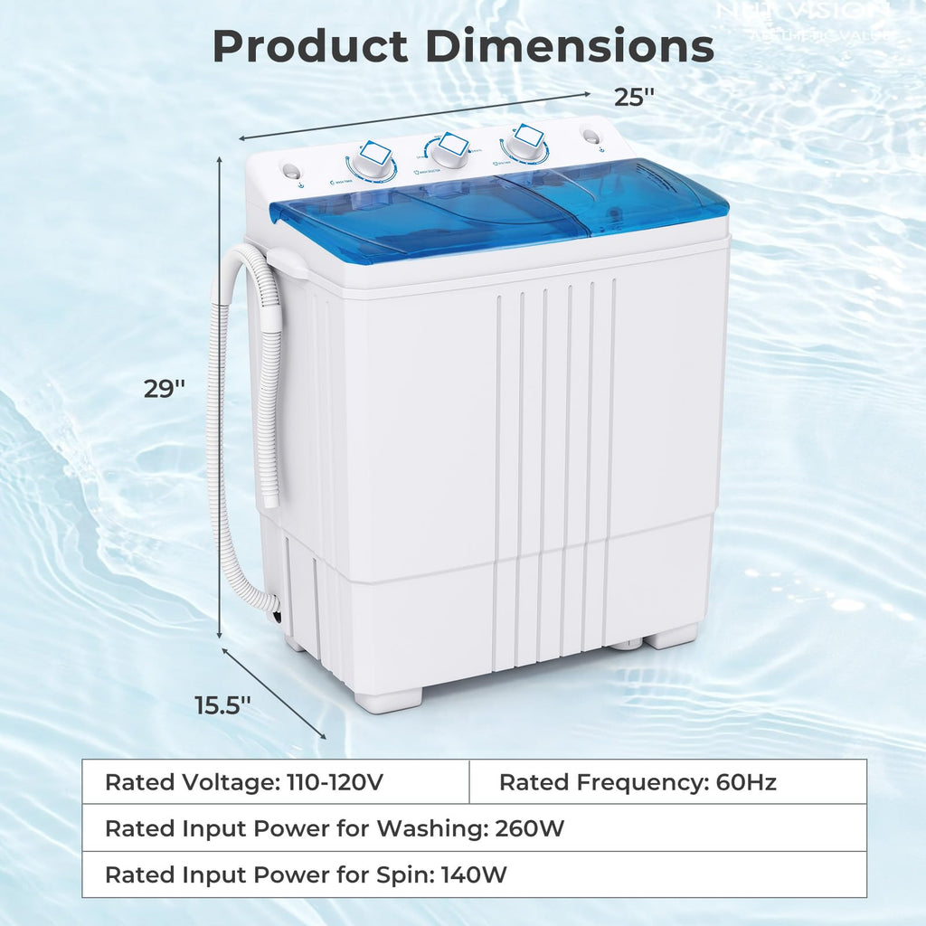 Giantex Portable Washing Machine, 20lbs Capacity, 12lbs Washer and 8lbs Spinner, Compact for Apartment RV, Gray & White, GX20313-PE