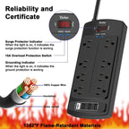 Yintar 6Ft Surge Protector Power Strip with 8 Outlets and 4 USB Ports