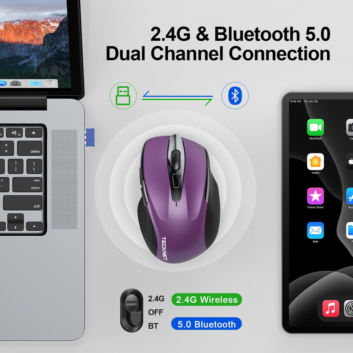 TECKNET Bluetooth Mouse, Wireless Mouse Rechargeable