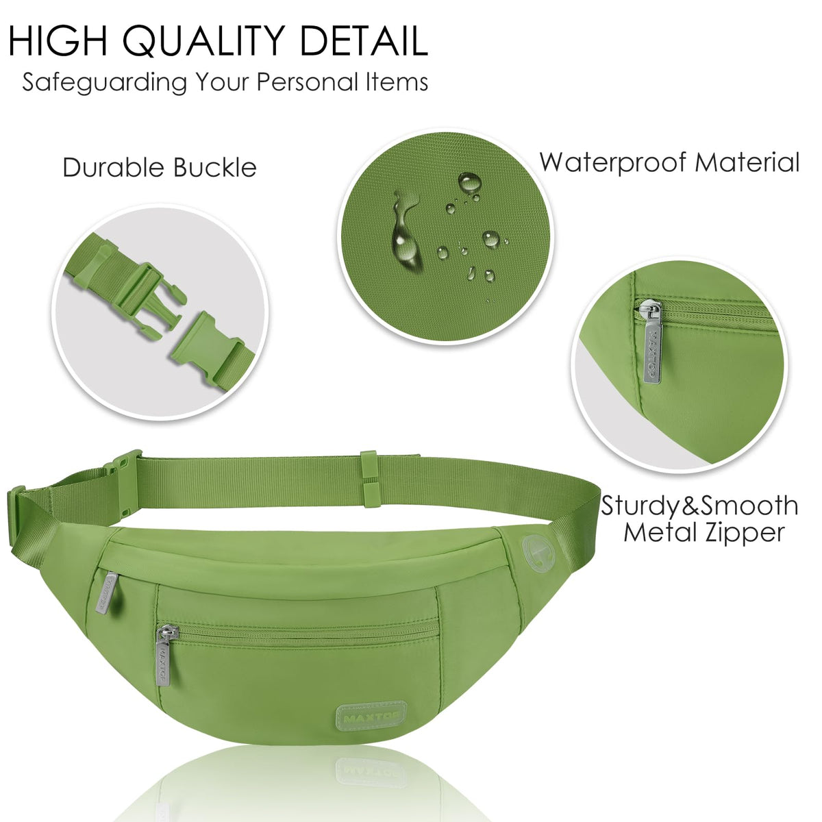 MAXTOP Large Bumbag Waist Fanny Pack Running Belt for Men Women Unisex Bum Bag with Headphone Jack and 4-Zipper Pockets Adjustable Belt for Travel Running Jogging Workout Hiking Gifts All Black