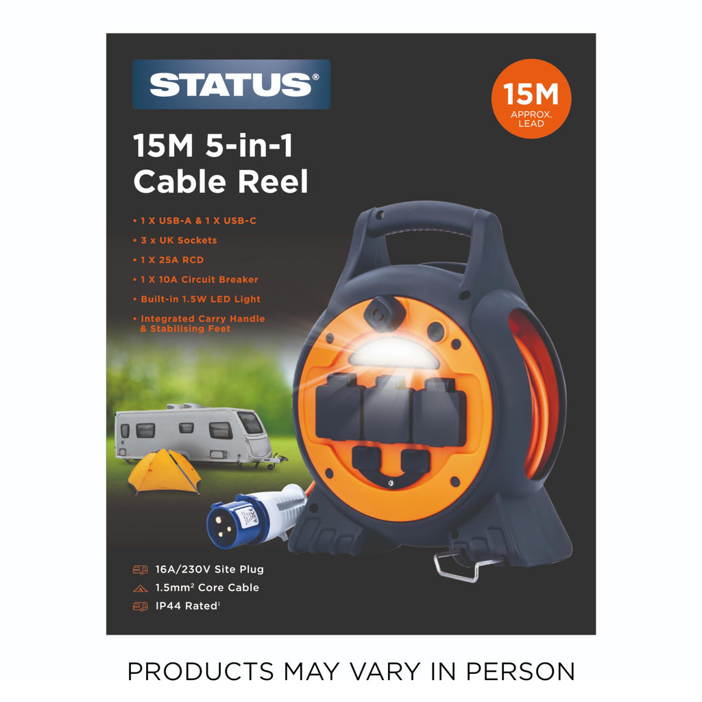 STATUS 2 Socket Cable Reel,10m Green Outdoor Extension Lead, Heavy Duty, 13 Amp, Thermal Cut Out Overload Protection, Ideal for Garden Power Tools,DIY Use, Workshop (S13A10MCR3)