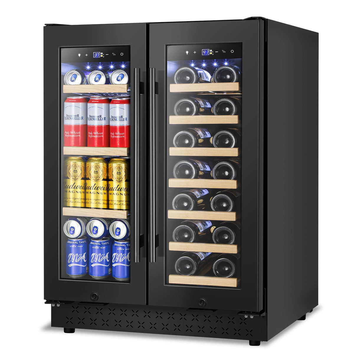 24" Dual Zone Wine and Beverage Refrigerator, Under Counter with Glass Door