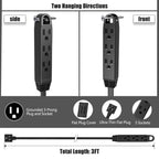 CABOCASA 3FT Flat Plug Extension Cord Power Strip 3 Outlets White Upward