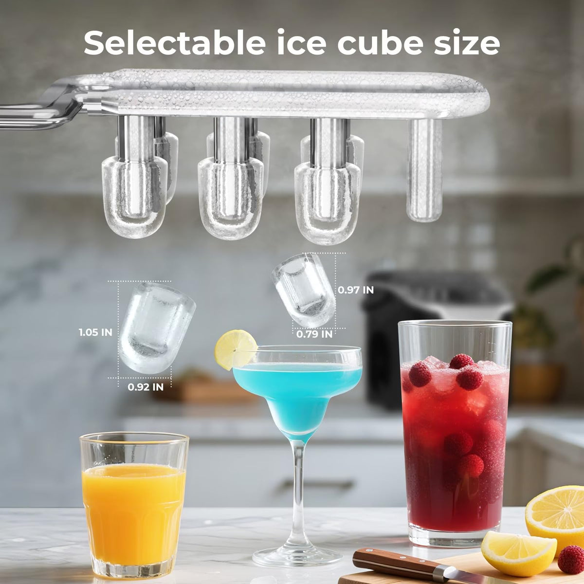 Electactic Portable Ice Maker Countertop,8 Bullet Ice in 6 Mins,2 Ice Size
