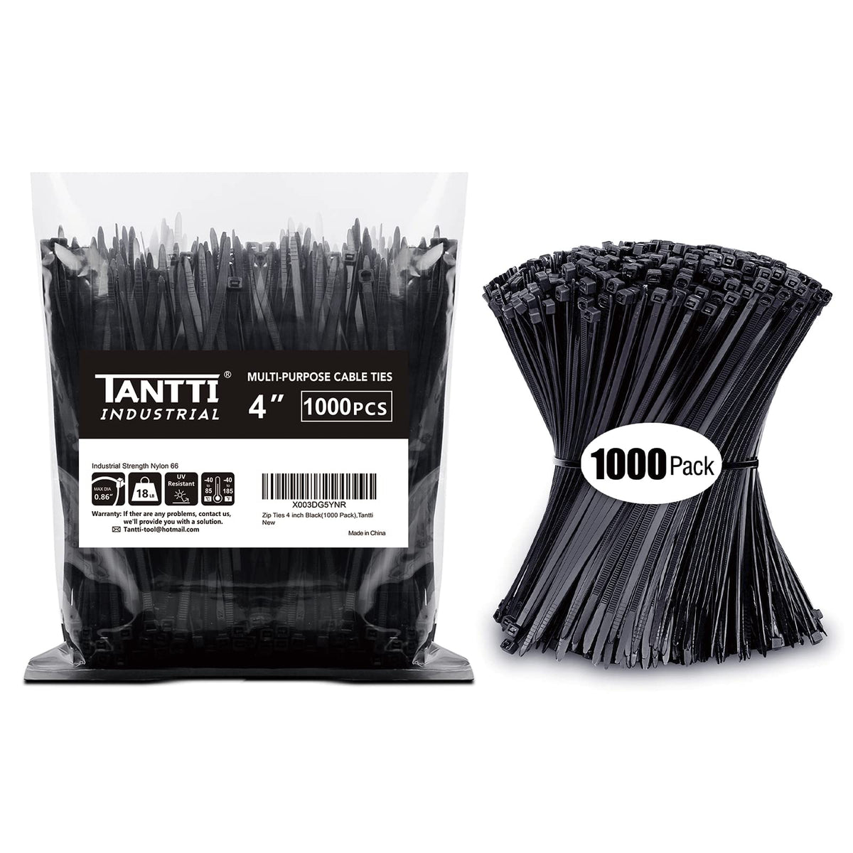 Zip Ties 12 inch, Black Zip Ties 100 pack, 40lb, Cable Ties, Self-locking Wire ties for indoor and outdoor use, by Tantti