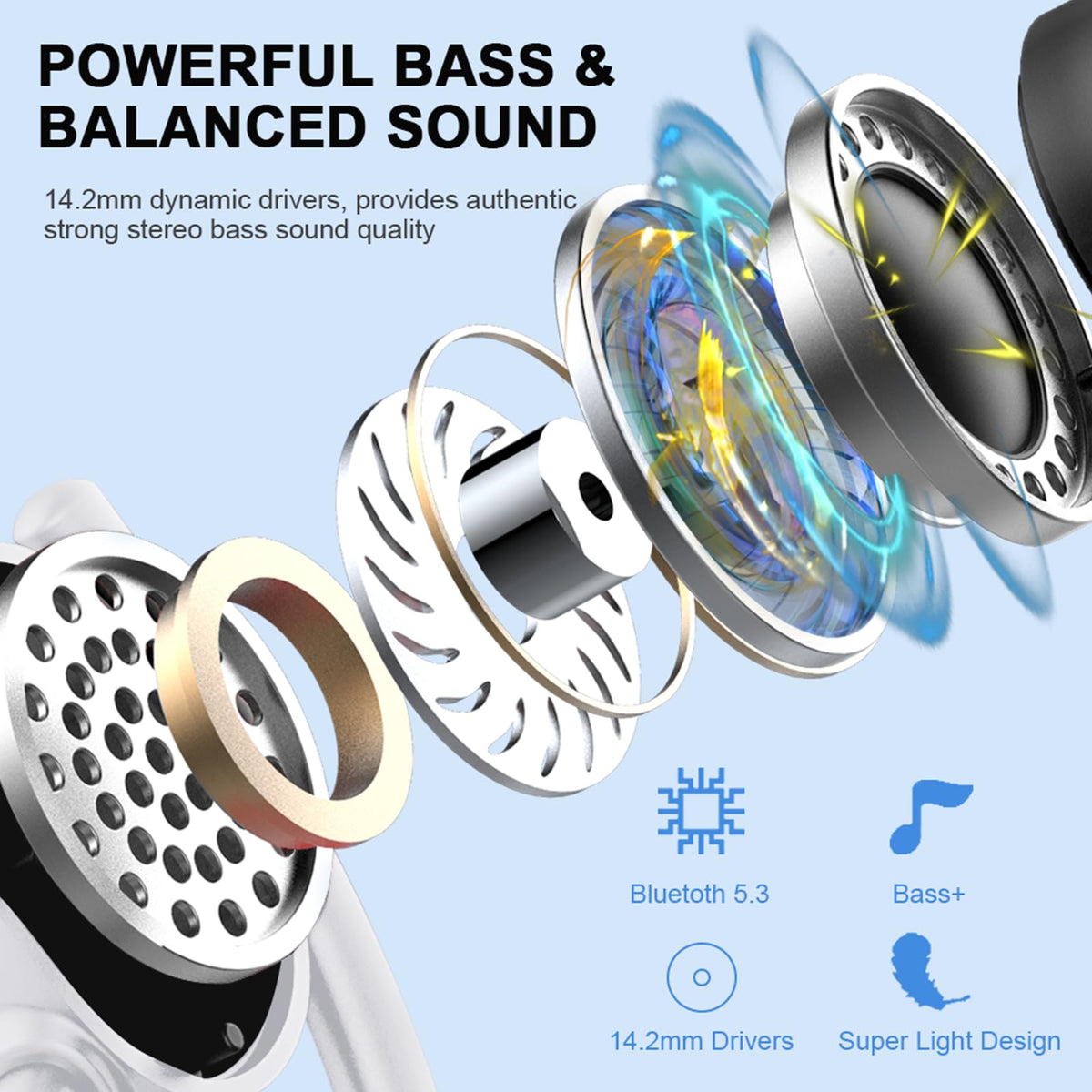 Wireless Earbuds Sports, 75Hrs Bluetooth 5.4 Headphones, Bass Hi-Fi Stereo