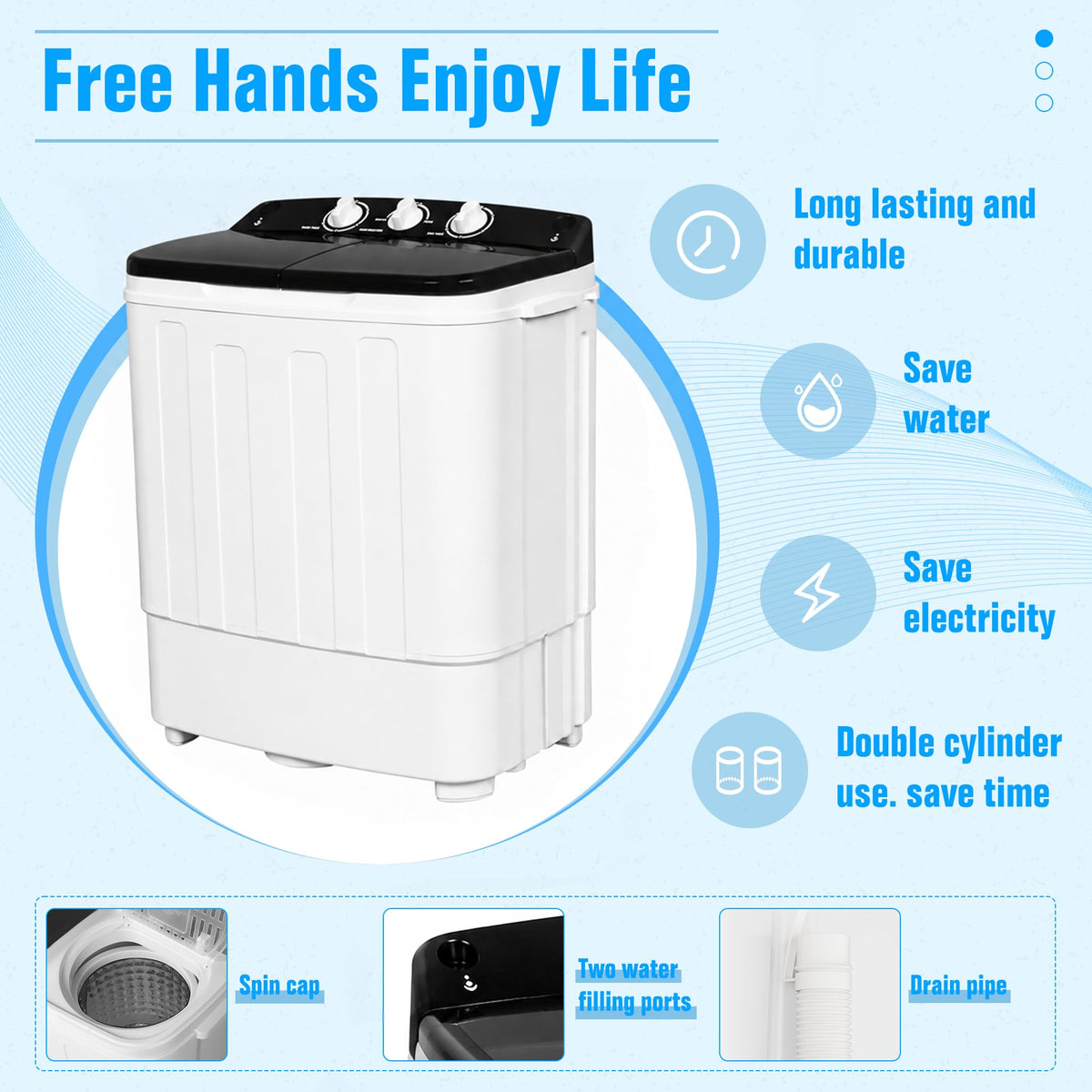 Superday Portable Washing Machine, 25.4lbs Mini Washing Machine and Spin Dryer Combo, Mini Twin Tub Laundry Machine for Camping, Apartments, Dorms, College Rooms, RV, Delicates, Grey