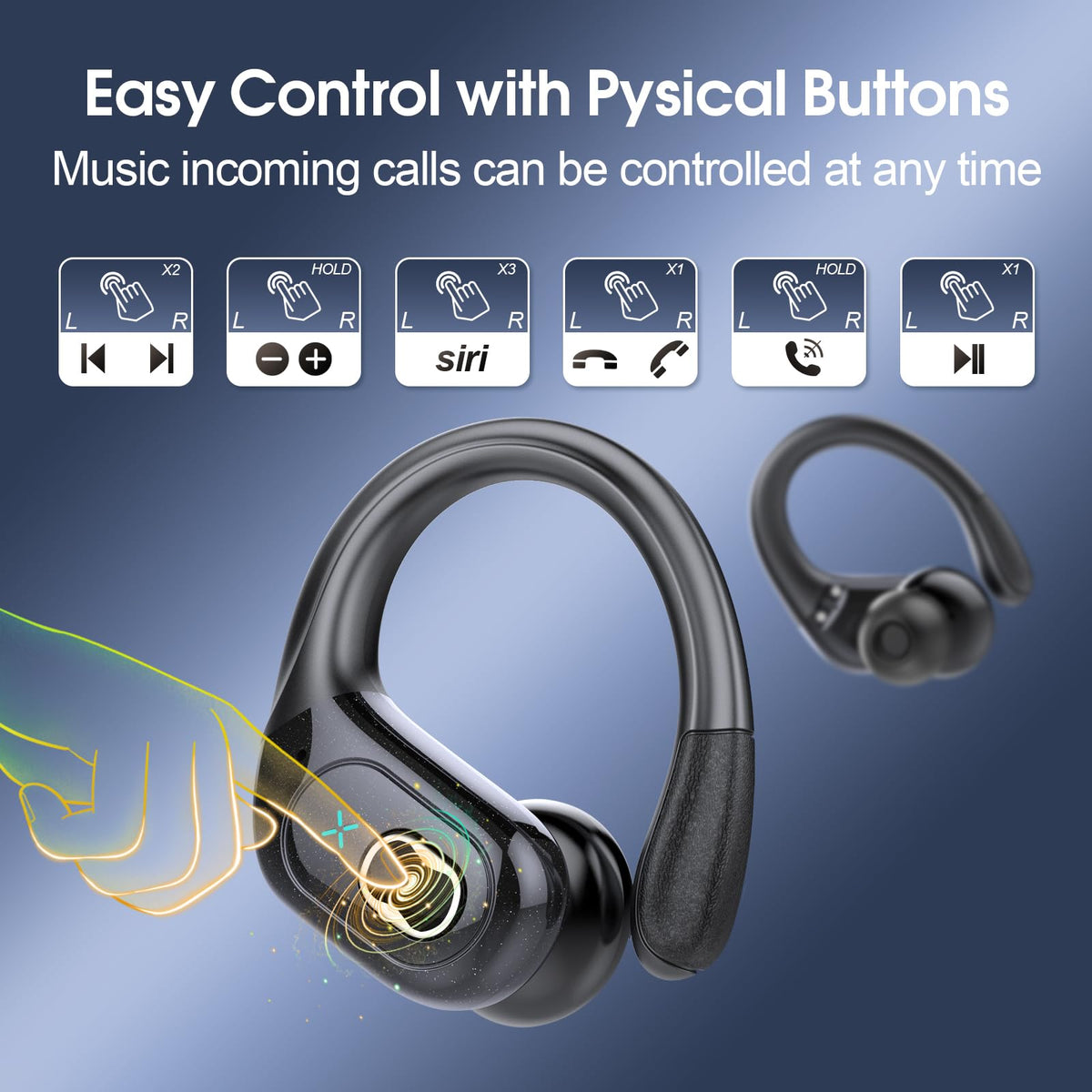 Aptkdoe Wireless Earbuds 75H Bluetooth 5.4 Sport Headphones with Earhooks